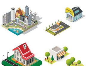 卡通建筑物3D立體房子AI矢量背景元素圖片設計素材 高清模板與應用大全